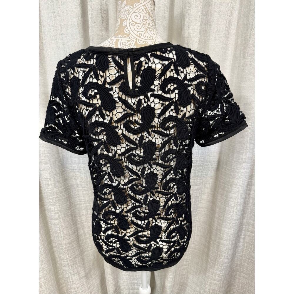 LOFT Black Paisley Lace Short Sleeve Blouse – Size Small - Picture 3 of 11